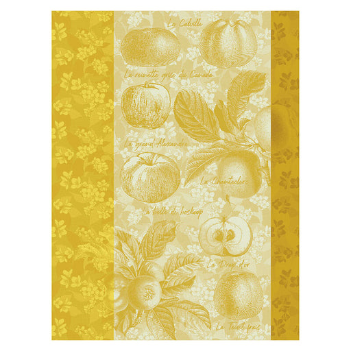 Le Jacquard Français | Pommes A Croquer Tea Towel: Vintage botanical apple sketches with French cultivar names on a 100% cotton towel, ideal for kitchen elegance and durability.