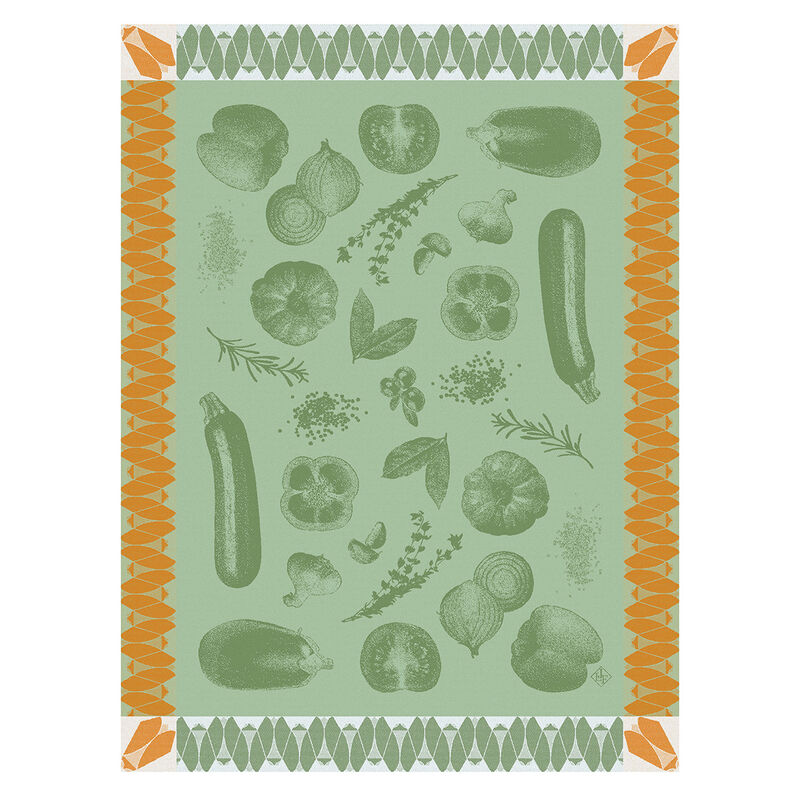 Le Jacquard Français | Ratatouille Tea Towel featuring vintage-style illustrations of vegetables and herbs, perfect for enhancing kitchen décor with a culinary touch.