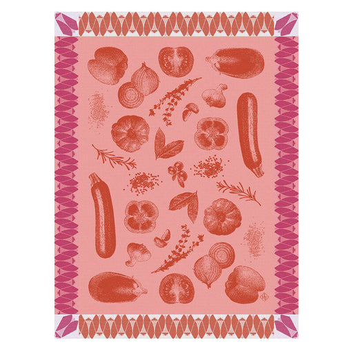 Le Jacquard Français | Ratatouille Tea Towel featuring stylized vegetables and herbs, perfect for adding a vintage-inspired, culinary touch to your kitchen decor.