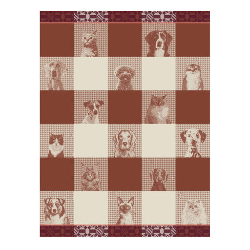Le Jacquard Francais | Truffes Tea Towel, Brown: Features a checkerboard design with pet sketches, jacquard woven for durability, perfect for kitchen use.