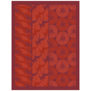 Le Jacquard Français | Yukata Tea Towel featuring red panels with fan, swallow, and umbrella motifs, reflecting Japanese design.