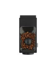 FELLOW | Ode Brew Grinder Gen 2's bean hopper and burr assembly, loaded with coffee beans, showcasing its precision design for consistent grinding in brewing methods.