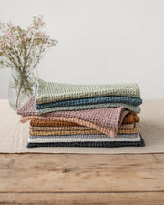 MagicLinen | Waffle Kitchen Towels - Dusty Blue - Large, featuring a waffle weave for enhanced absorbency and quick drying, ideal for a stylish, efficient kitchen.