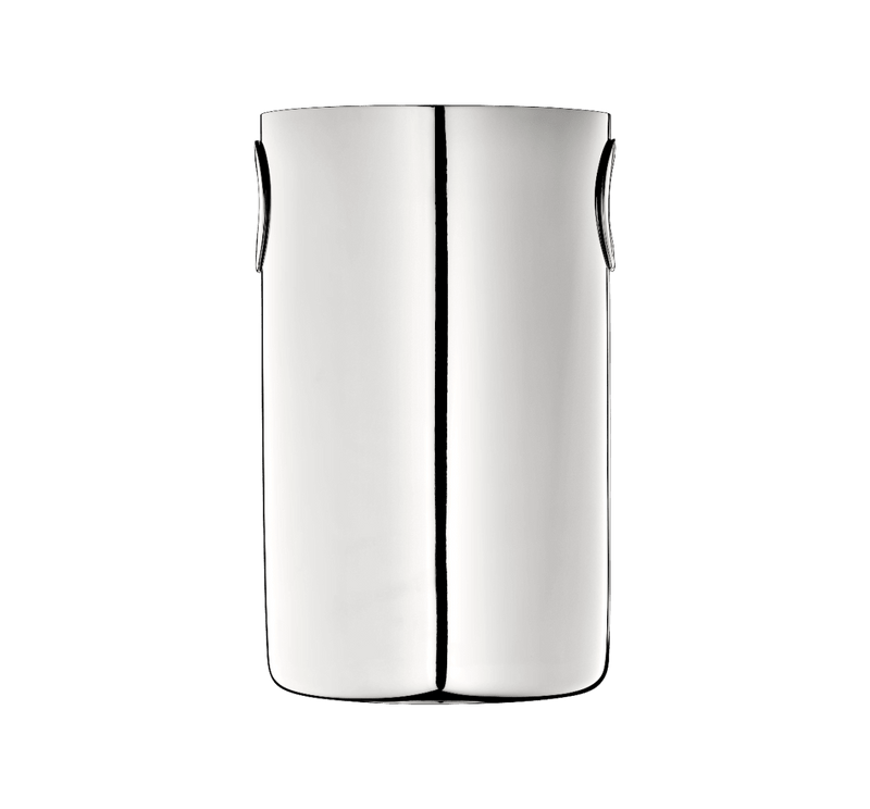 Christofle | Wine Cooler, Stainless Steel: A sleek, mirror-finish cylinder with integrated side grips, perfect for chilling wine or champagne, ideal for home bars or gifting.