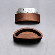 Wire Monkey | Arc Lame: A compact, curved wooden case housing an ASTRA razor blade, crafted from American Black Walnut, ideal for precise dough slashes.