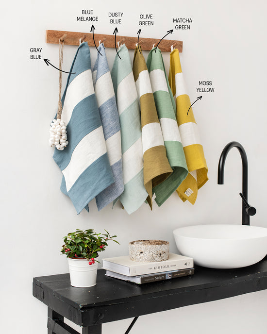 MagicLinen | Striped Linen Tea Towel | Kitchen towel Zero-waste: Olive Green