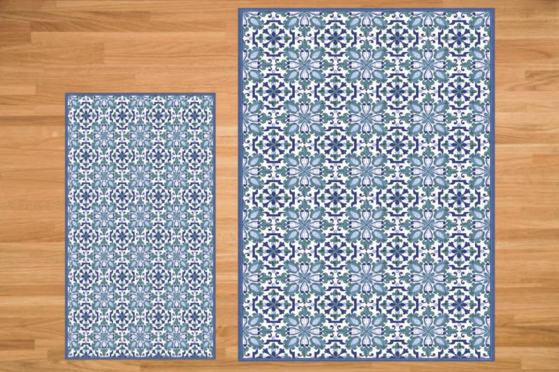 Etú HOME | Ortigia A Italian Rug, showcasing an Italian-inspired design on a wood floor, ideal for kitchens or entryways, with water-resistant, anti-slip features.