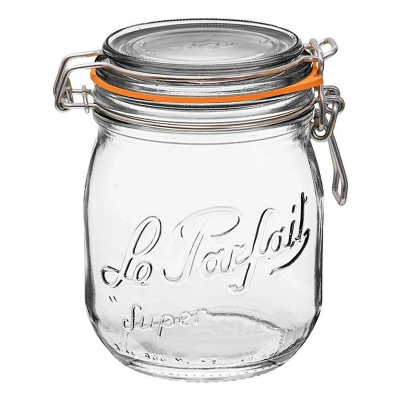 Le Parfait 3L Rounded French Glass Storage Jar with hinged lid and orange seal, ideal for preserving, canning, and elegant pantry storage.