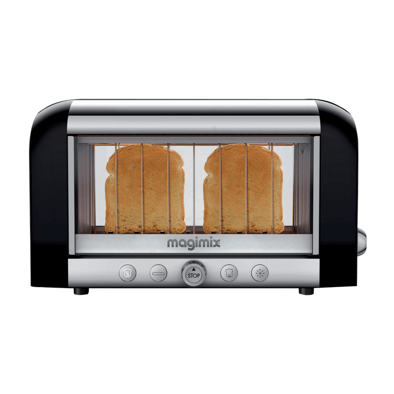 Magimix Vision Toaster - Red with see-through glass, eight browning levels, and versatile settings for perfect toasting. Ideal for bagels and thick slices.