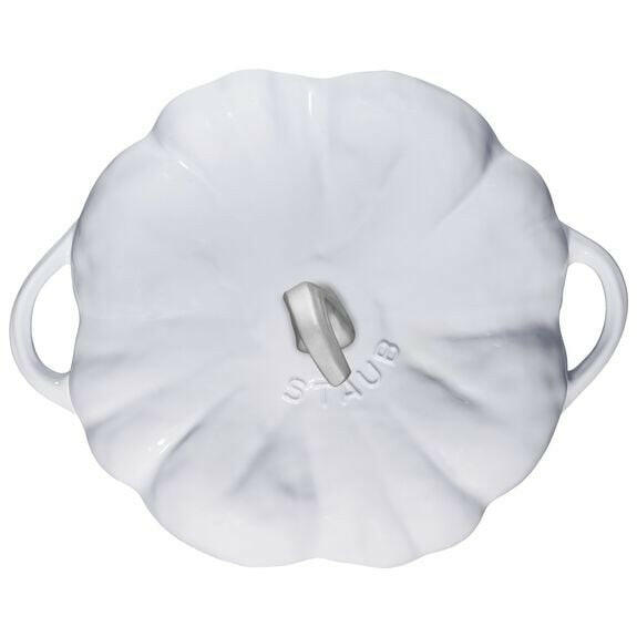 Staub Pumpkin Cocotte in Burnt Orange, a cast iron pot designed for slow-cooking, inspired by French pumpkins, ideal for hearty dishes and stylish kitchen display.