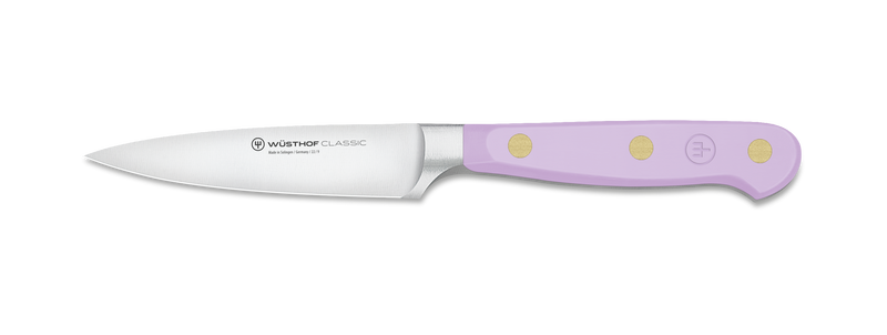Wüsthof Classic 3.5 Paring Knife with a purple handle, featuring a slim, pointed blade ideal for trimming and slicing small produce.