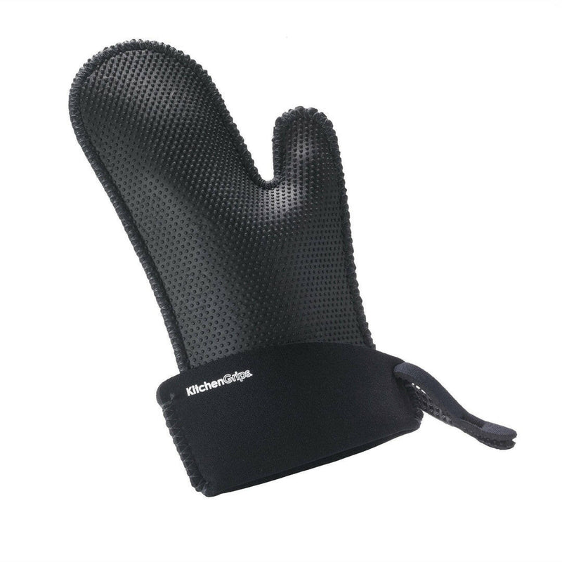 Kitchen Grips | Chef's Mitt - Large - Black, showcasing a black oven glove designed for safe handling of hot cookware with non-slip, water-repellent features.