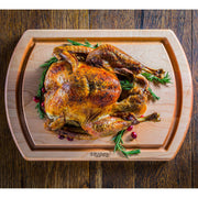 J.K. Adams Turnabout Reversible Carving Board, 20x14, featuring an indentation for stability and a flat side with juice groove, ideal for carving roasts.