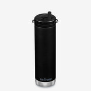 Klean Kanteen | 20oz TKWide Insulated Water Bottle with Twist Cap, featuring a sleek, black design and built-in reusable steel straw for versatile hydration.