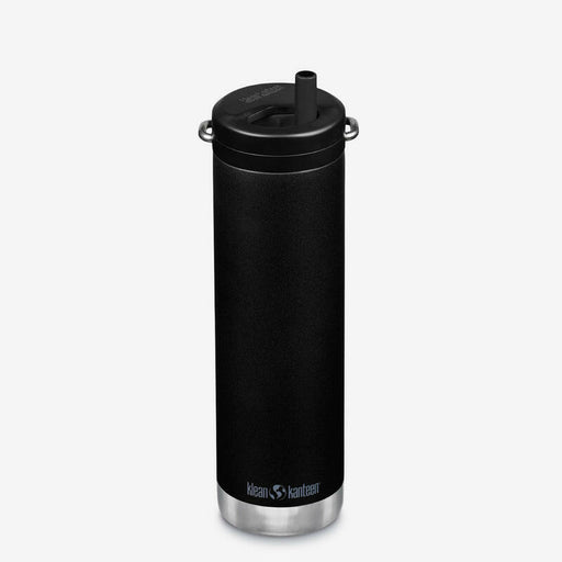 Klean Kanteen | 20oz TKWide Insulated Water Bottle with Twist Cap, featuring a sleek, black design and built-in reusable steel straw for versatile hydration.