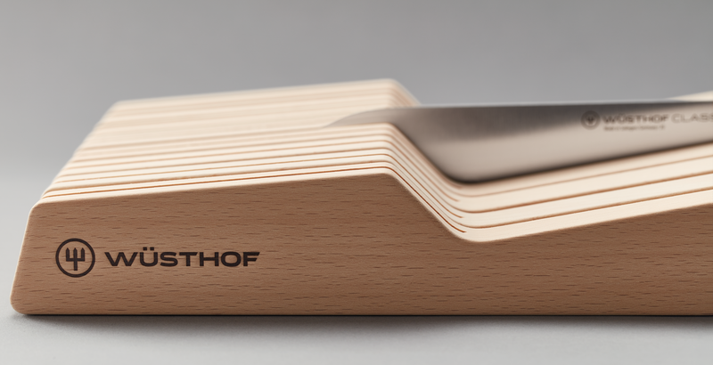 Wüsthof | In-Drawer Knife Tray - Small, crafted from durable beech wood, holds up to seven knives, offering compact, safe storage in your kitchen drawer.