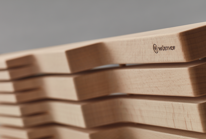 Wüsthof | In-Drawer Knife Tray - Small: Beech wood tray holds up to seven knives, measuring 17 L x 4 W x 2 H, optimizing drawer space efficiently.