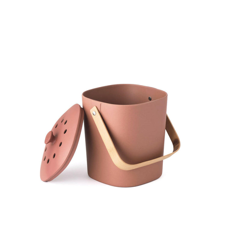 Bamboozle | Bamboo Compost Bin - Heron with a wooden handle, designed for easy kitchen composting with a filtered lid to minimize odors.