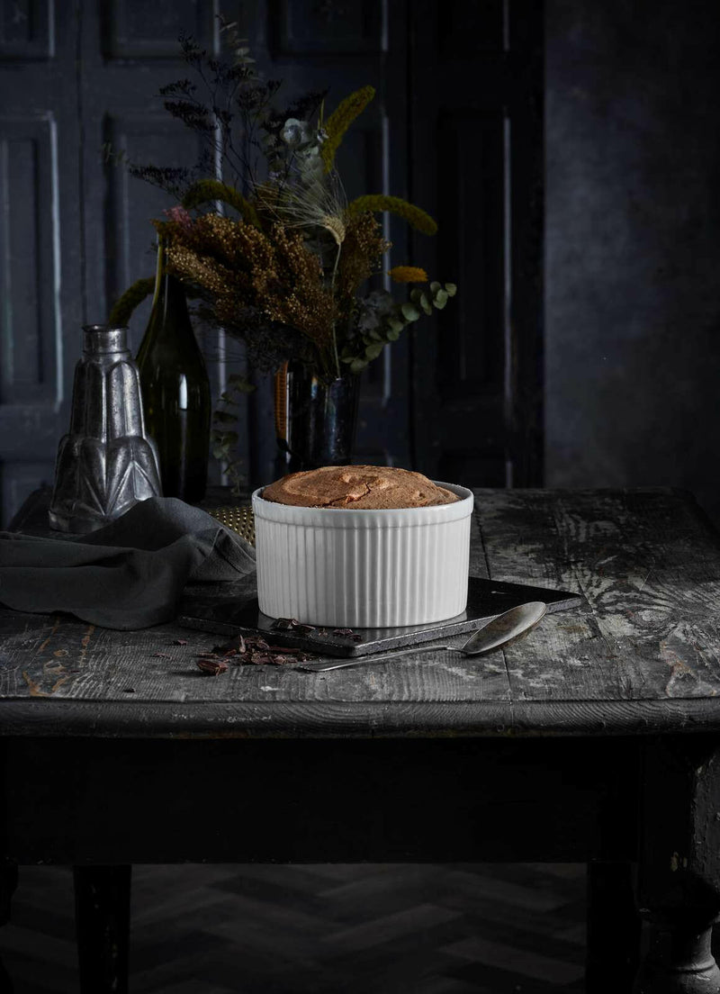 Pillivuyt | Classic Pleated Souffle Dishes - Single, showcasing expertly crafted porcelain with thin walls for even baking, ideal for generous individual portions.
