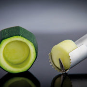 de Buyer | Universal Corer - Red, featuring a stainless steel corer with an ergonomic handle, designed for efficient fruit and vegetable coring.