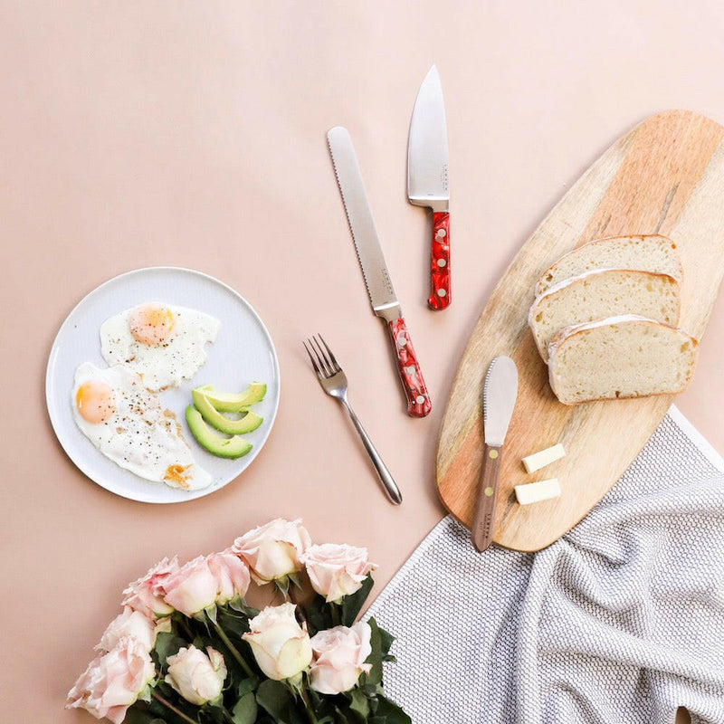 Lamson 3 Sandwich Spreader with POM Handle, featuring a wide, rounded blade and serrated edge for spreading and slicing, ideal for kitchen use.