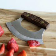 Lamson | Alaskan Ulu Knife with 6 rounded blade and leather sheath, ideal for versatile food prep with ergonomic design for reduced wrist strain.