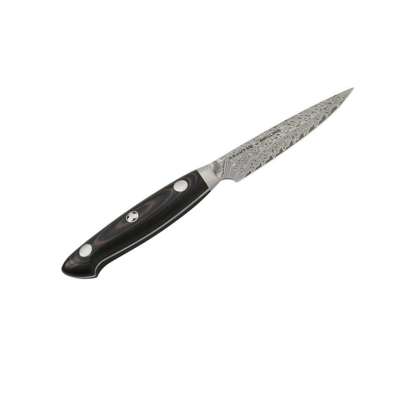 Zwilling | Kramer Damascus Knife Collection - 12 Double Cut Honing Steel: Features wide blade for knuckle clearance, 101-layer Chevron Damascus design, black Micarta handle.
