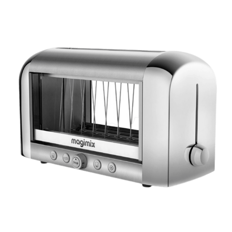 Magimix | Vision Toaster - Cream with see-through glass windows and stainless steel design, offers eight browning levels and four settings for versatile toasting.