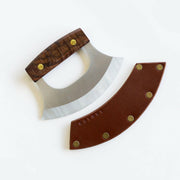 Lamson | Alaskan Ulu Knife with Leather Sheath - 6, featuring a rounded blade for versatile slicing, includes a leather sheath for safe storage.