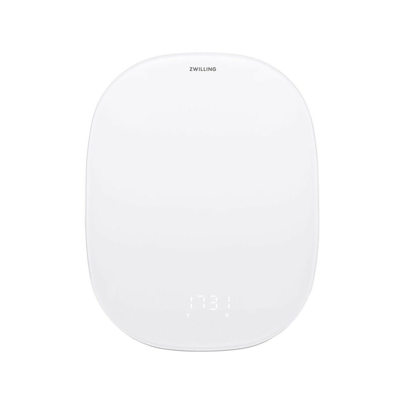 Zwilling | Digital Kitchen Scale - Silver with a sleek glass surface, touch controls, and hidden display, ideal for precise kitchen measurements up to 22lb.