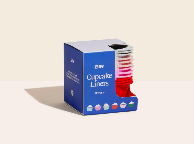 GIR | Cupcake Liners - Confetti, reusable silicone liners with fill lines and handles, ideal for baking and organizing, designed for easy stacking and storage.