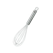 Rösle Balloon Whisk 12.5 with fine wires and slender handle, ideal for whisking liquid or semi-liquid mixes like pancake batters, creams, and sauces.
