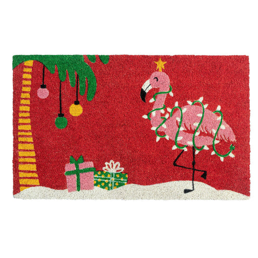 Entryways | Christmas Flamingo Coir Doormat.