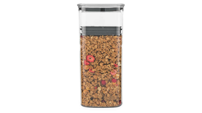 Airscape Lite Food Storage Canisters set of 5 in a glass container, showcasing their innovative design for preserving food freshness in kitchen storage.