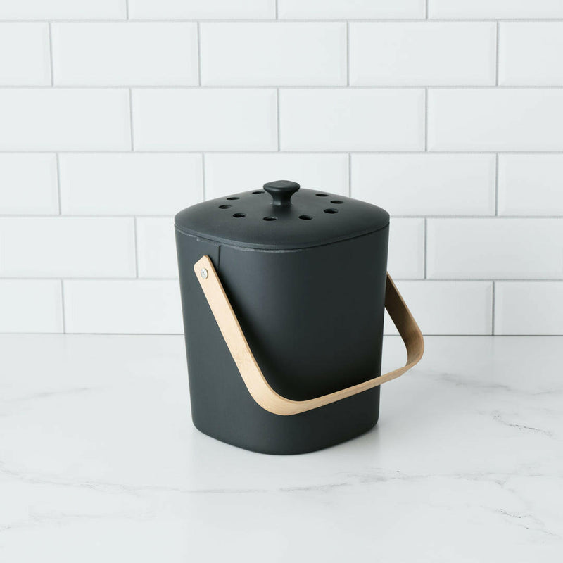 Bamboozle | Bamboo Compost Bin - Heron with a bamboo handle, designed for easy organic waste storage and odor-free kitchen composting. Perfect for sustainable cooking in Athens Cooks style.