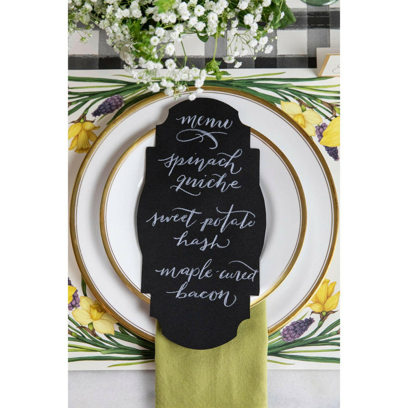 Hester & Cook's Black Frame Table Accent, ideal for elegant place cards or creative gift tags, adding sophistication to any dining setting.