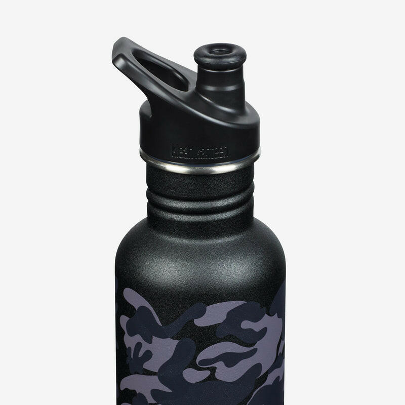 Klean Kanteen | 27oz Classic Water Bottle with Sport Cap - Black, features a camouflage design, ideal for active lifestyles and easy hydration.