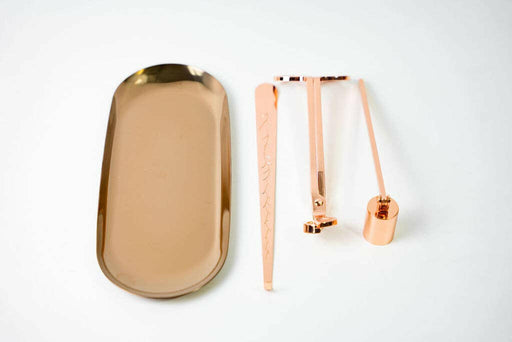 Vim + Vigor Candle Co. | Candle Care Set - Modern + plate, featuring wick trimmer, candle dipper, modern snuffer, and display plate for elegant candle maintenance.