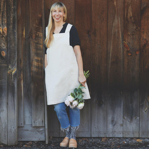 The Floral Society | Canvas Workshop Apron - Natural, pure cotton with cross-back design and wide front pockets, ideal for gardening, cooking, or crafting.