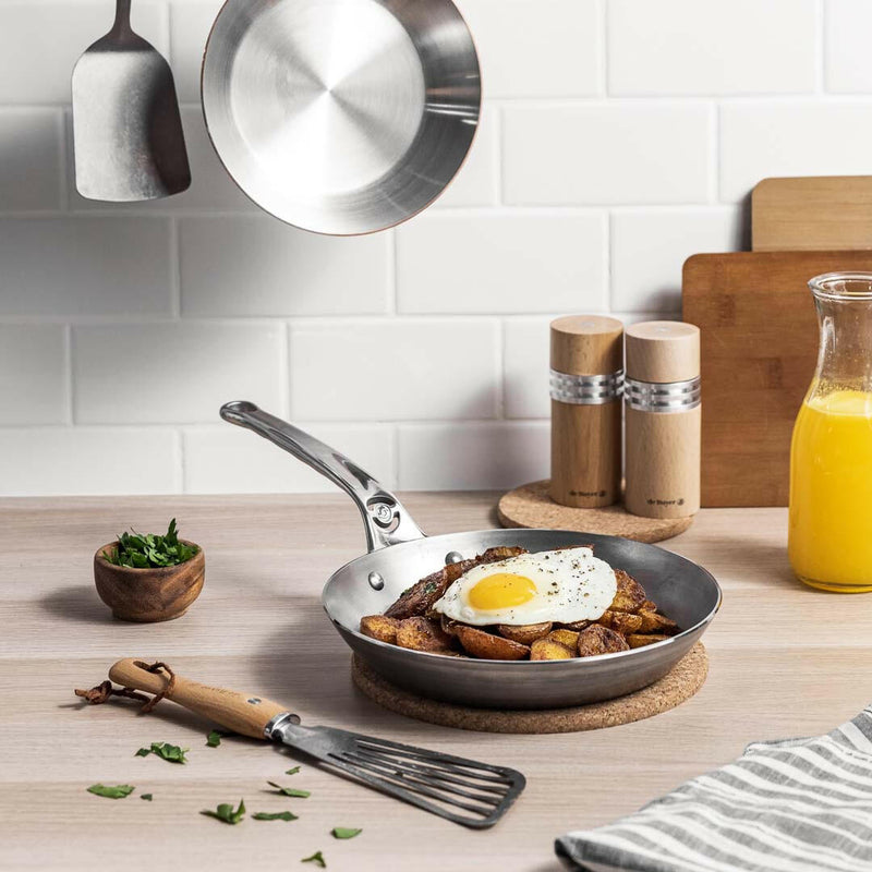 de Buyer | Mineral B PRO Carbon Steel Fry Pan - 12 with handles, ideal for high-heat cooking, renowned for its natural non-stick surface, crafted in France.