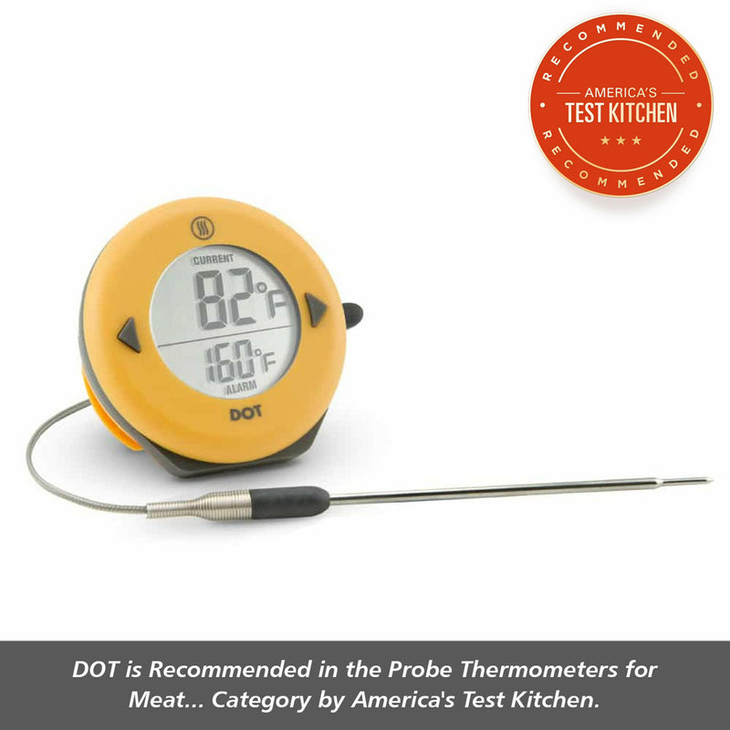 ThermoWorks | DOT Simple Alarm Thermometer, featuring a 4.5-inch probe and large display for precise temperature tracking in various cooking methods, ideal for professional kitchens.
