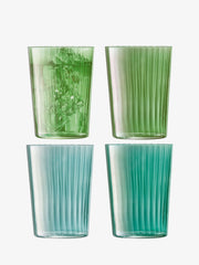 Set of four LSA International Gems Tumblers, featuring 19oz stackable designs with fluted textures, hand-painted to resemble polished gemstones, ideal for any occasion.