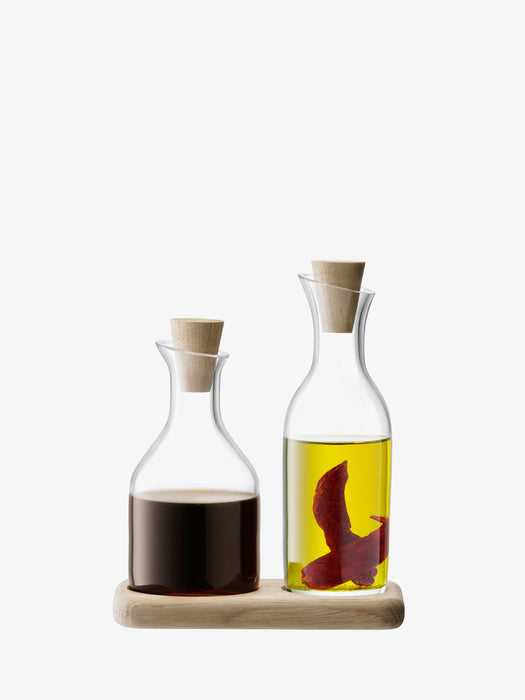 LSA International | Serve Oil + Vinegar Set with Oak Base