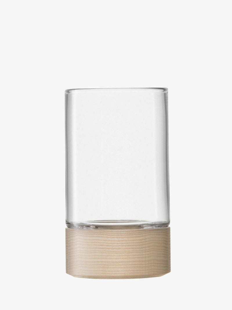 LSA International Lotta Vase features mouth-blown glass and ash base with a seamless design, ideal for showcasing flowers in a modern kitchen setting.