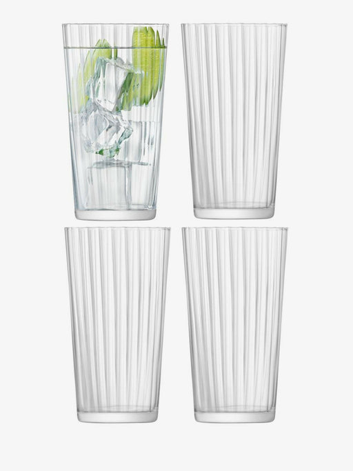 LSA International | GIO Line Drinkware Linear | Set of 4 - 13 oz glasses with linear texture, stackable and dishwasher-safe, ideal for diverse serving needs.