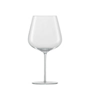 Set of six Schott Zwiesel Vervino Burgundy glasses, showcasing thin-walled bowls, fine stems, and wide feet, highlighting elegance and durability in crystal glassware.