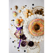 Hester & Cook's Gold Celebration Collection features Black & Gold Awning Stripe Cocktail Napkins, perfect for elevating festive occasions with sophisticated, shimmering foil accents.