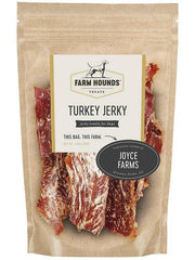 Farm Hounds | Jerky Treats - Turkey Jerky package, showcasing 100% dehydrated, pasture-raised poultry muscle meat, ideal for rewarding or training dogs.