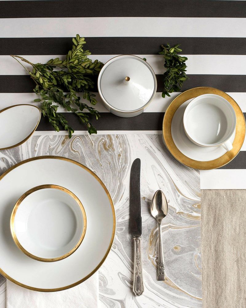 Hester & Cook | Classic Stripe Runners - Kraft White, versatile paper table runner ideal for elegant table settings or creative gift wrapping. Perfect for enhancing dining experiences.