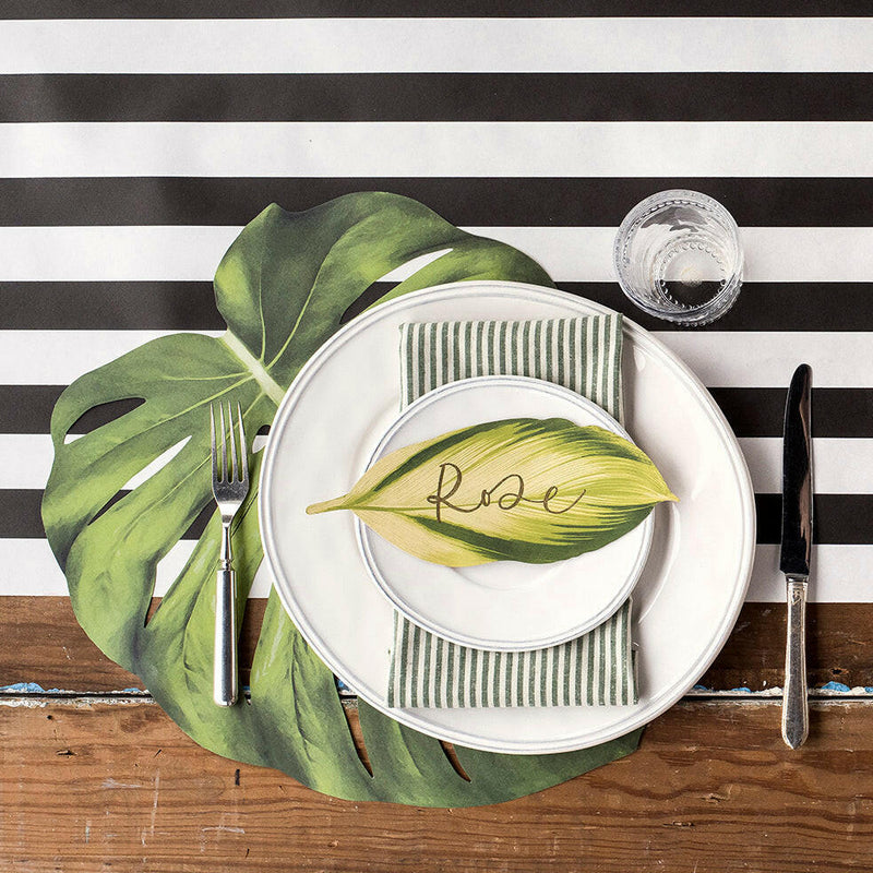 Hester & Cook | Classic Stripe Runners - Kraft White, a versatile paper table runner ideal for elegant dining and creative gift wrapping, designed and printed in the USA.